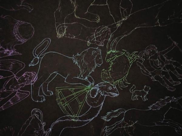 星座のイラスト。しし座やかに座などが映っている