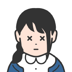 バツ印の目で困った表情をした、髪を一つに結んだ女性のイラスト